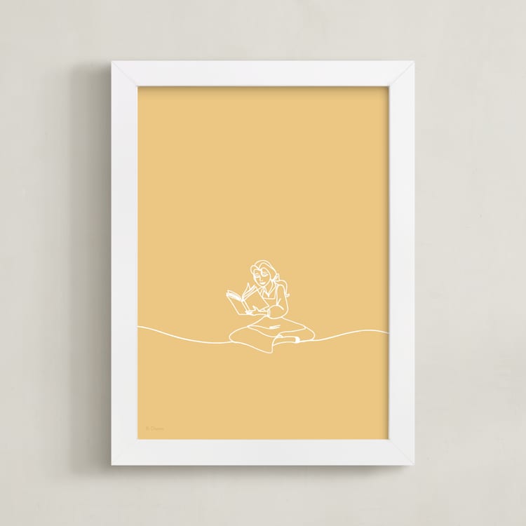 "Lost In A Book From Disney's Beauty and the Beast" - Art Print in Buttermilk by Britt Mills - Framed