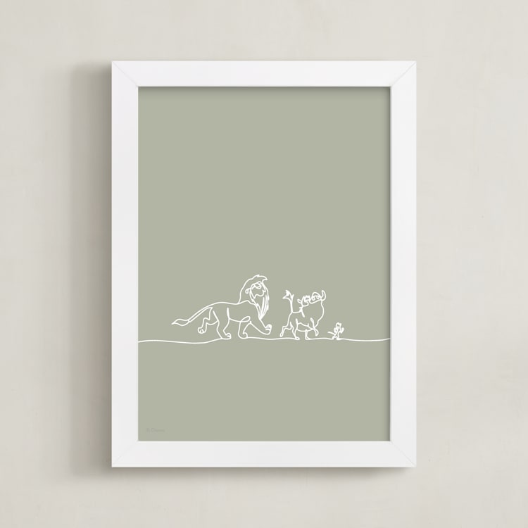 "The Trio from Disney's The Lion King" - Art Print in Sage by Britt Mills - Framed