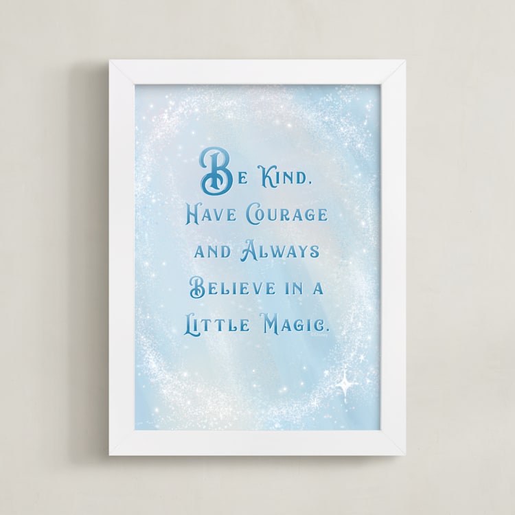 "Disney's Cinderella Magic Quote" - Art Print in Blue by Leah Bisch - Framed