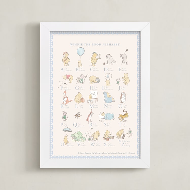 "Disney Winnie The Pooh Alphabet" - Art Print in Baby Blue by Sabrin Deirani - Framed