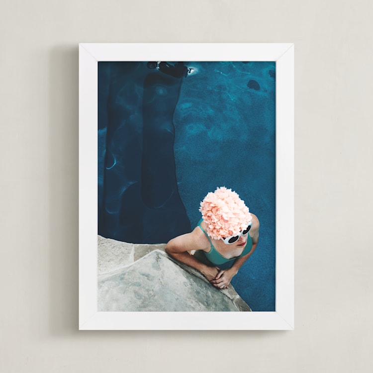 "lady in a swim cap" - Art Print in Rippling Blue by Alicia Abla - Framed