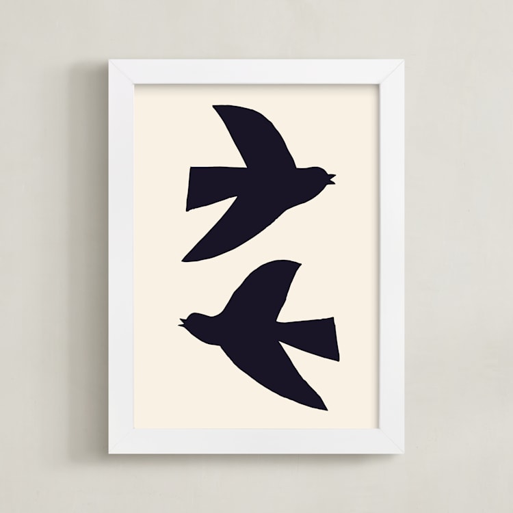 "Birds" - Art Print in Navy by Alexandra Dzh - Framed