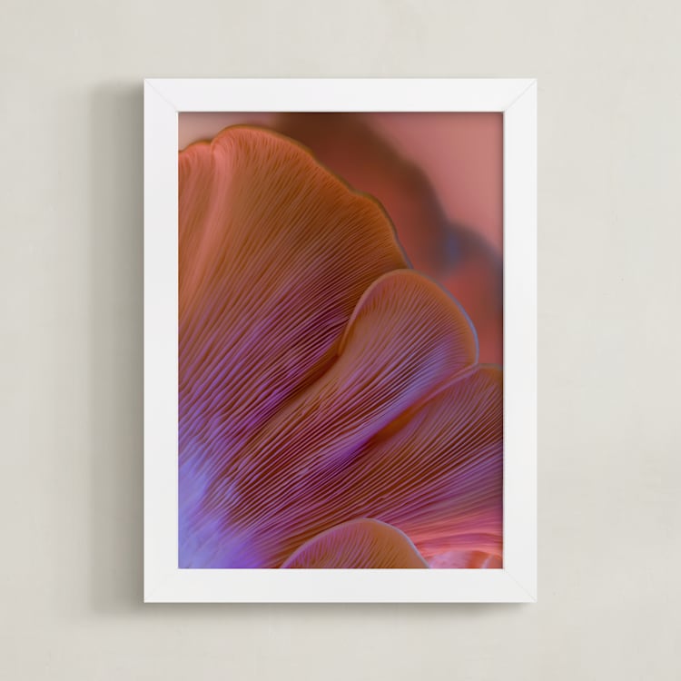 "Dreamy Oyster Mushroom" - Art Print in Coral Pink by Elena Kulikova - Framed