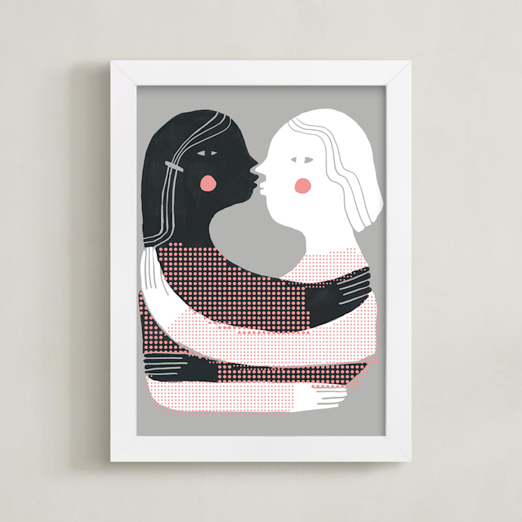 "Girl Meets Girl" - Art Print in chalk gray by Gina Ortiz - Framed
