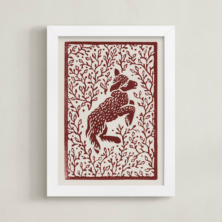 "Lamb Linocut" - Art Print in Rust by Ash Weaver - Framed