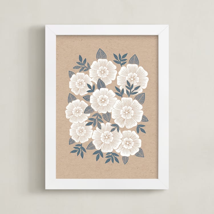 "Kraft Florals" - Art Print in Kraft by Katharine Watson - Framed