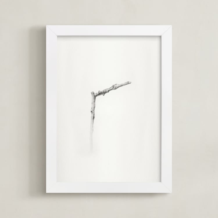 "Twig- Solitude 01" - Art Print in Light Grey by jinseikou - Framed