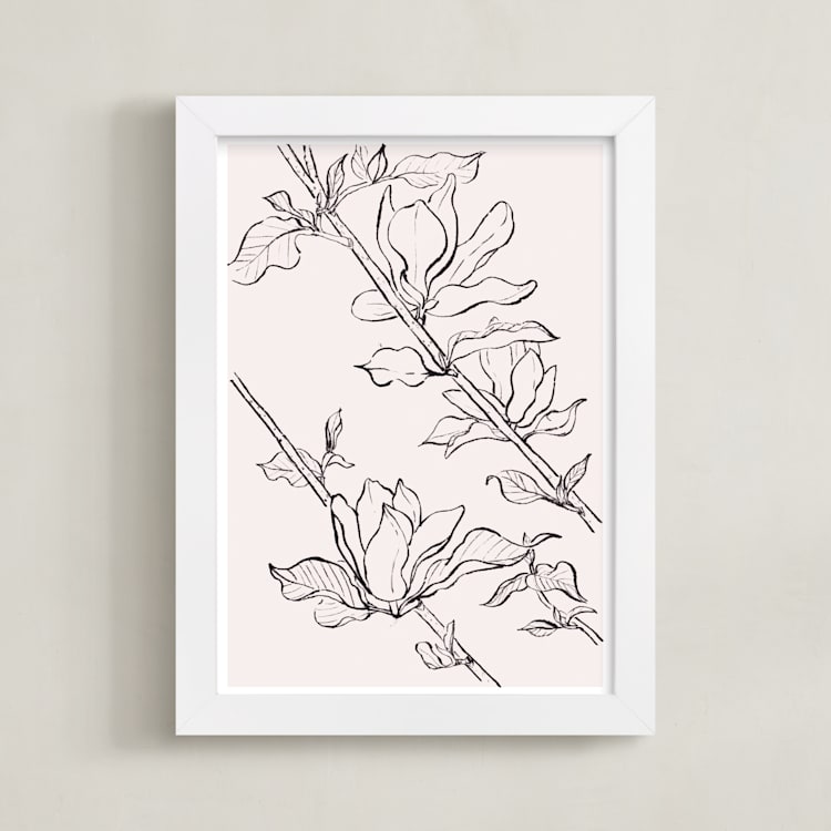 "magnolia study" - Art Print in peach by Qing Ji - Framed