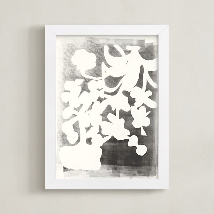 "Modern Floral Series 1" - Art Print in Black and White by Angela Simeone - Framed