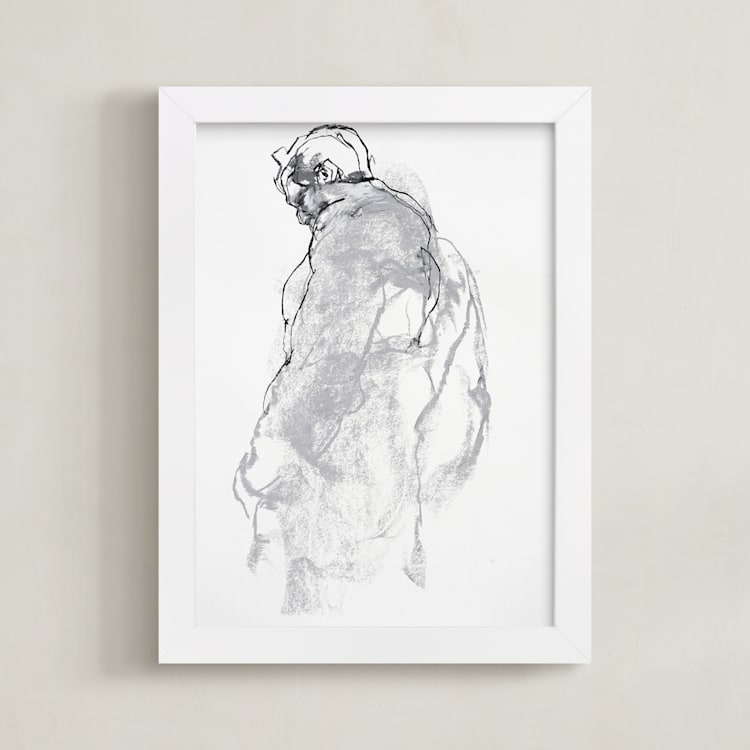 "Drawing 357 - Figure from the Side" - Art Print in Classical Grey by Derek overfield - Framed