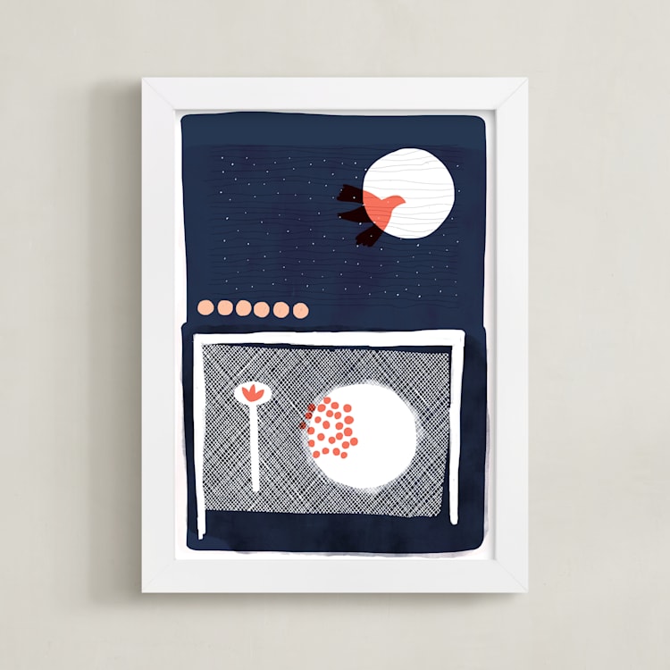 "They Flew At Night" - Art Print in Midnight Blue by Francesca Iannaccone - Framed