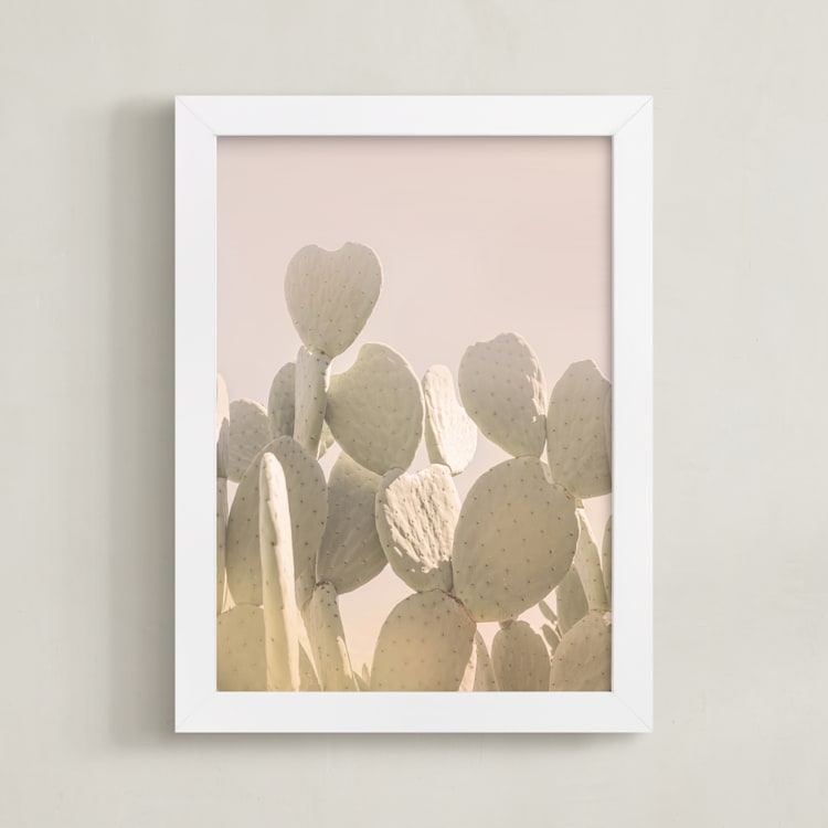 "Pink and Yellow Cactus" - Art Print in Desert Pink by Wilder California - Framed