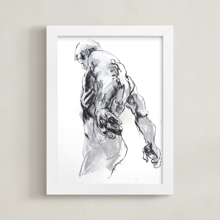 "Drawing 369 - Standing Man" - Art Print in Deep Charcoal by Derek overfield - Framed