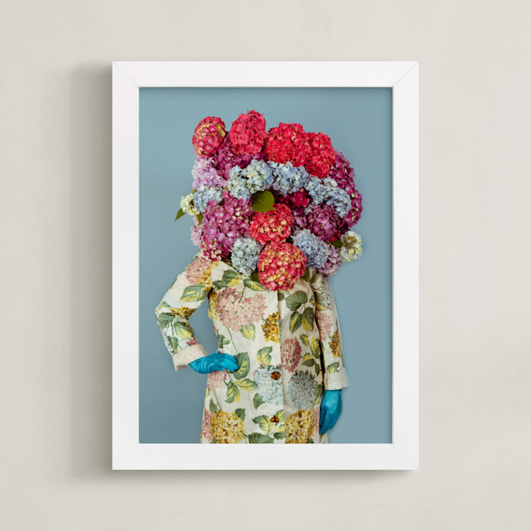 "Shes Blooming Worth " - Art Print in Summer Sky Blue by Theresa Bear - Framed