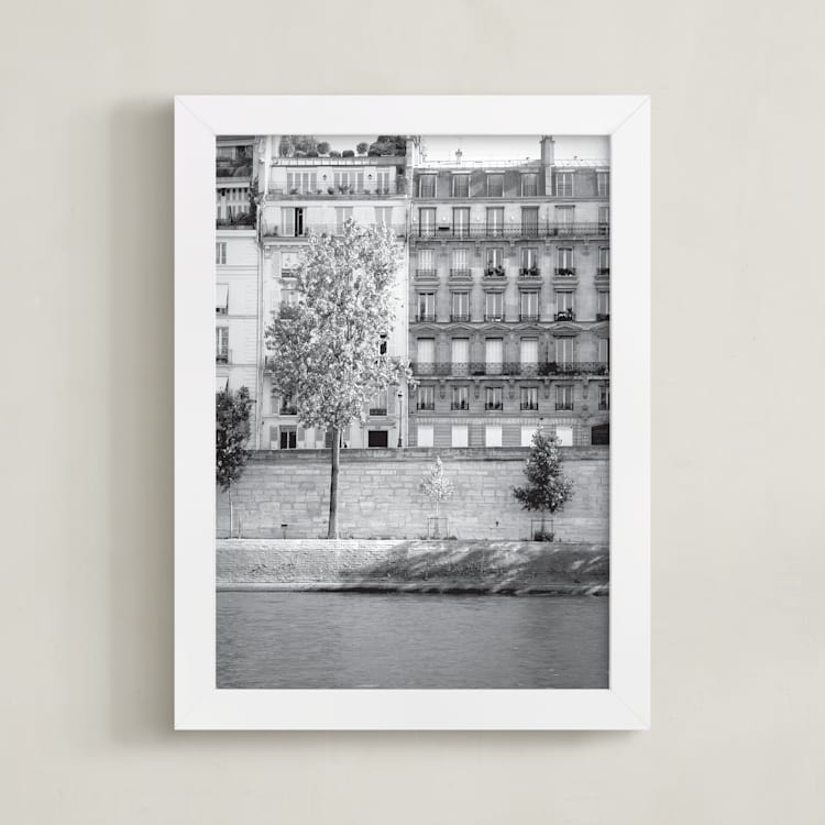 "Morning Walk on the Seine" - Art Print in black and white by Sharon Rowan - Framed