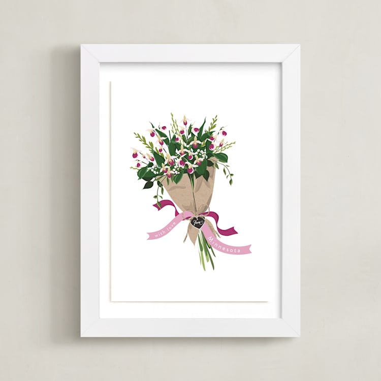 "Minnesota Lady's Slipper Bouquet" - Art Print in Soft pink by Susan Moyal - Framed
