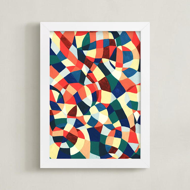 "Spanish Mosaic Abstract" - Art Print in vermilion red by Pooja Pittie - Framed