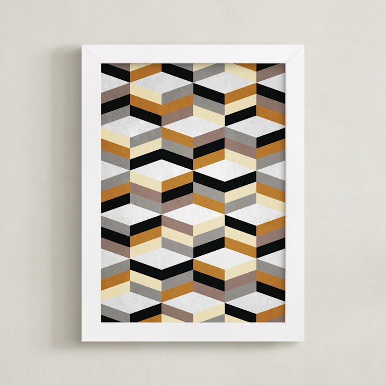 "MCMcube" - Art Print in Black by Three Kisses Studio - Framed