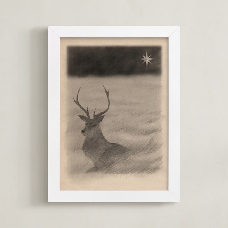 "Red Deer" - Art Print in Antler by jinseikou - Framed