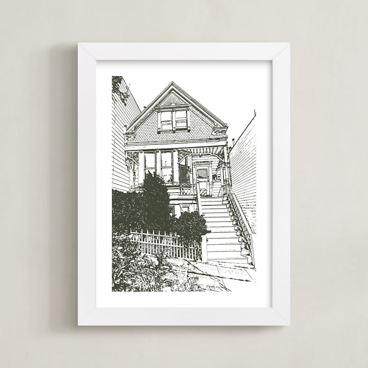 "House: Portrait White Border Custom Print" - Custom Print in Olive Shadow by Minted - Framed