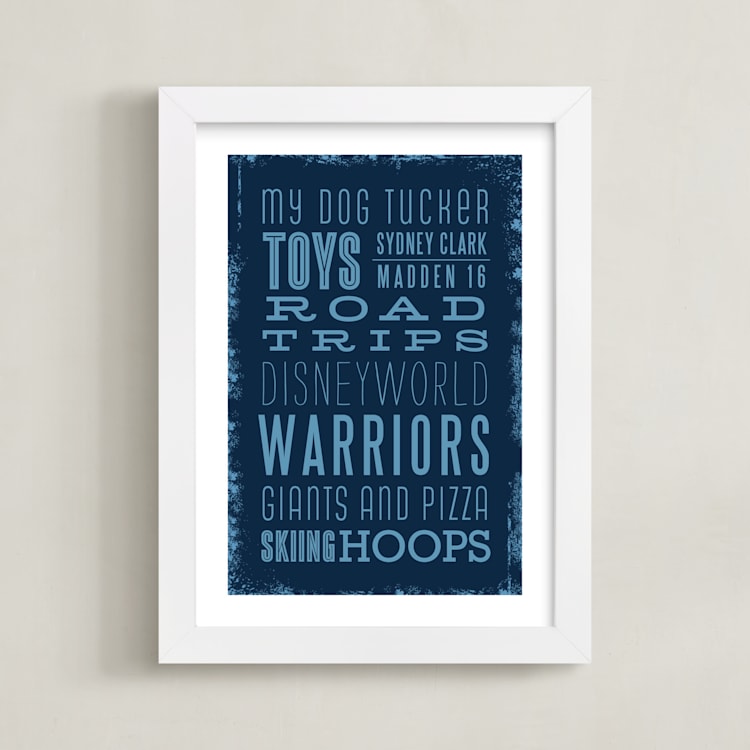 "My Favorite Things" - Personalized Art Print in Midnight by Rochelle Renee - Framed