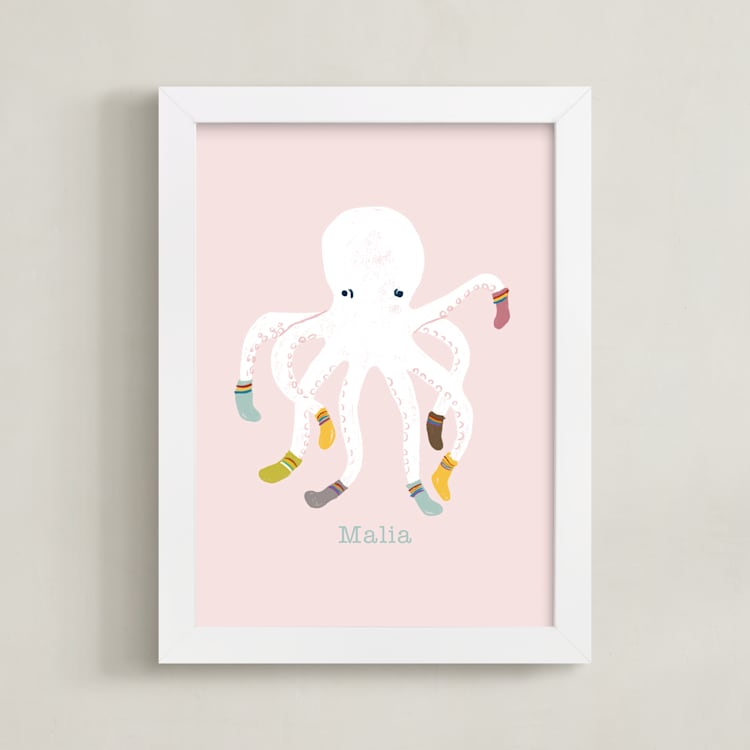 "Socktopus" - Personalized Art Print in Pink by Celeste Duffy - Framed