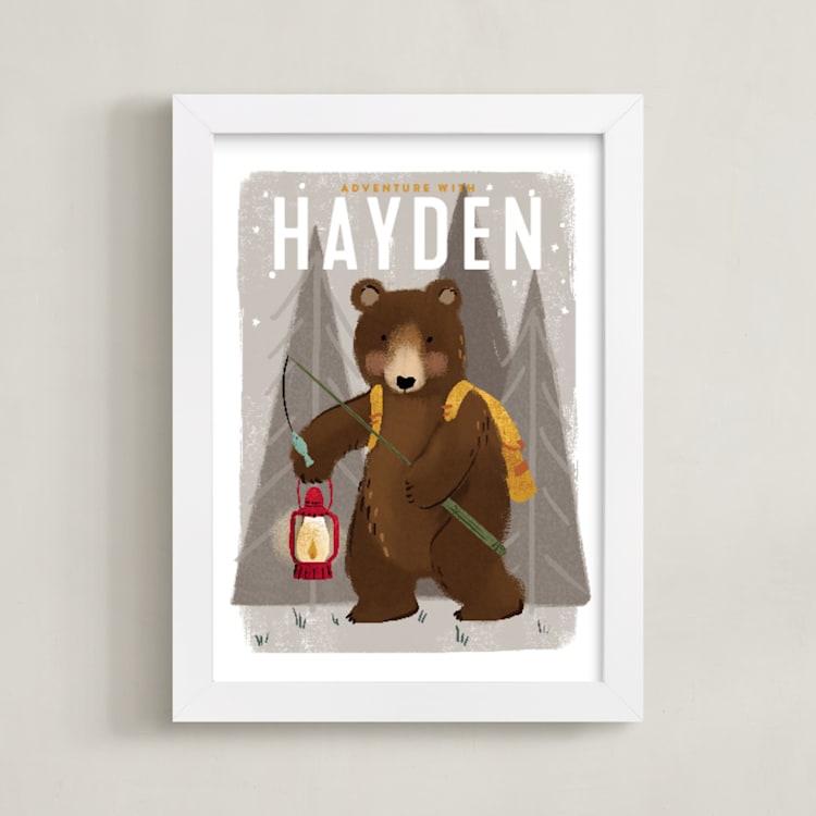 "Adventure bear" - Personalized Art Print in Clay by Rebecca Durflinger - Framed