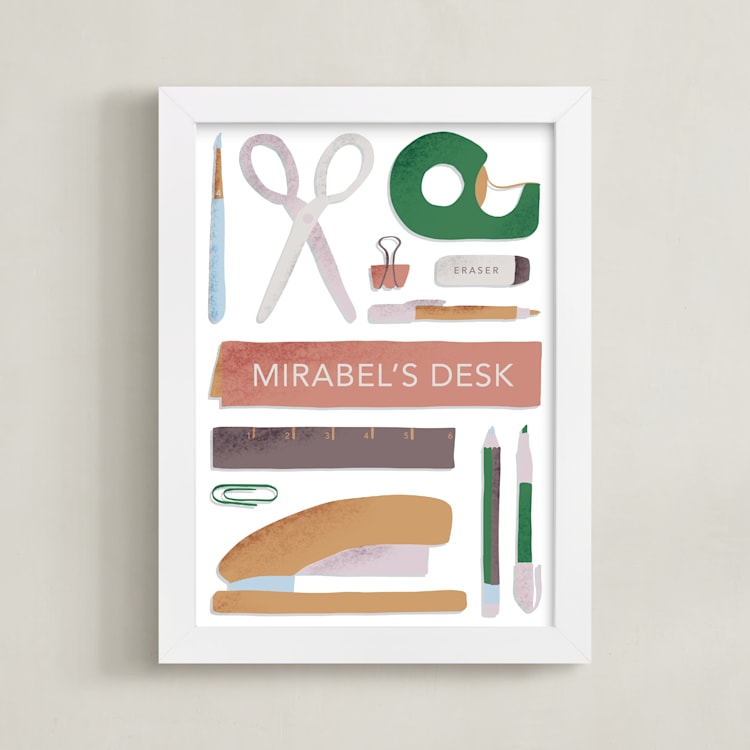 "My Workspace" - Personalized Art Print in Watermelon by Carolyn Kach - Framed