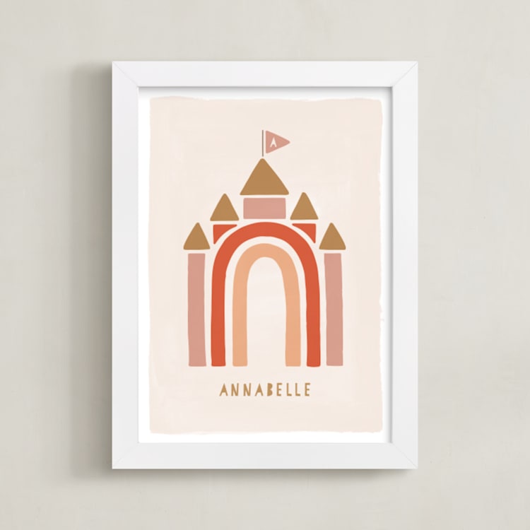 "Rainbow Castle" - Personalized Art Print in Pink by JeAnna Casper - Framed