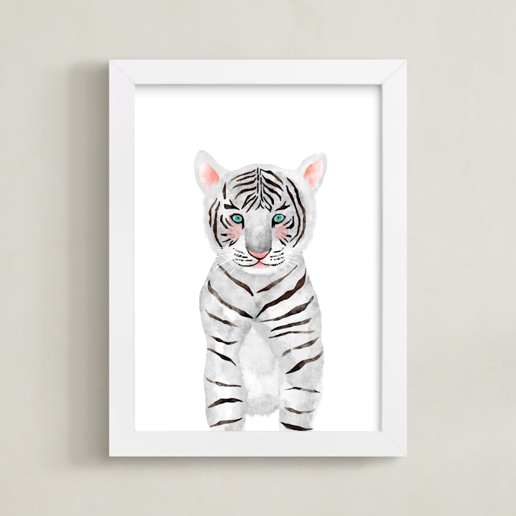 "baby animal.tiger" - Art Print in white by Cass Loh - Framed