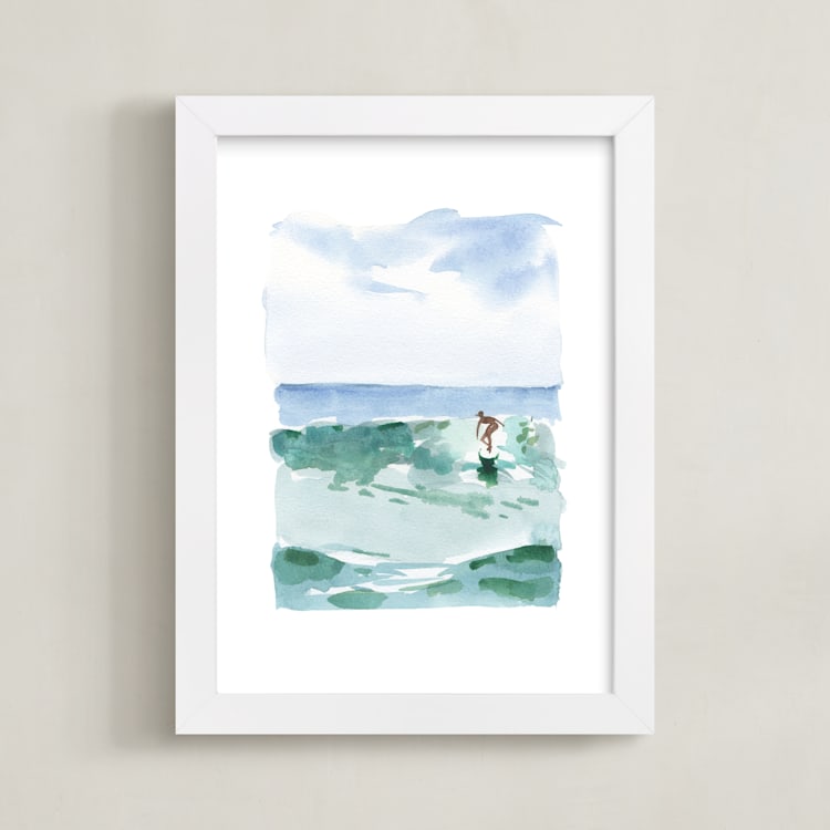 "Hang Five" - Art Print in Pacific Green by Mary Cecelia - Framed