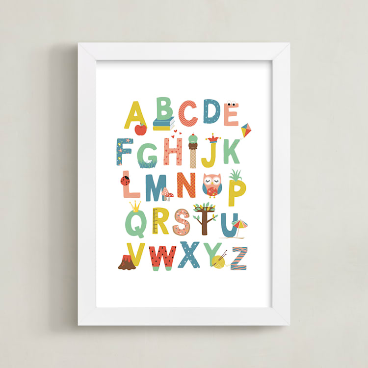 "Illustrated Alphabet" - Art Print in Primary by Annie Holmquist - Framed