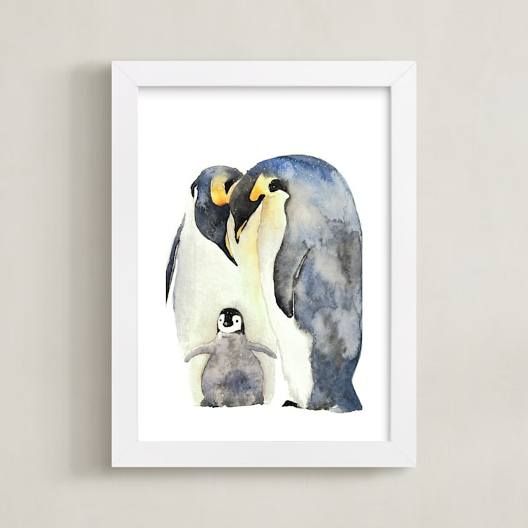 "For the Love of Penguins" - Art Print in Night Sky by Amy Ngo - Framed