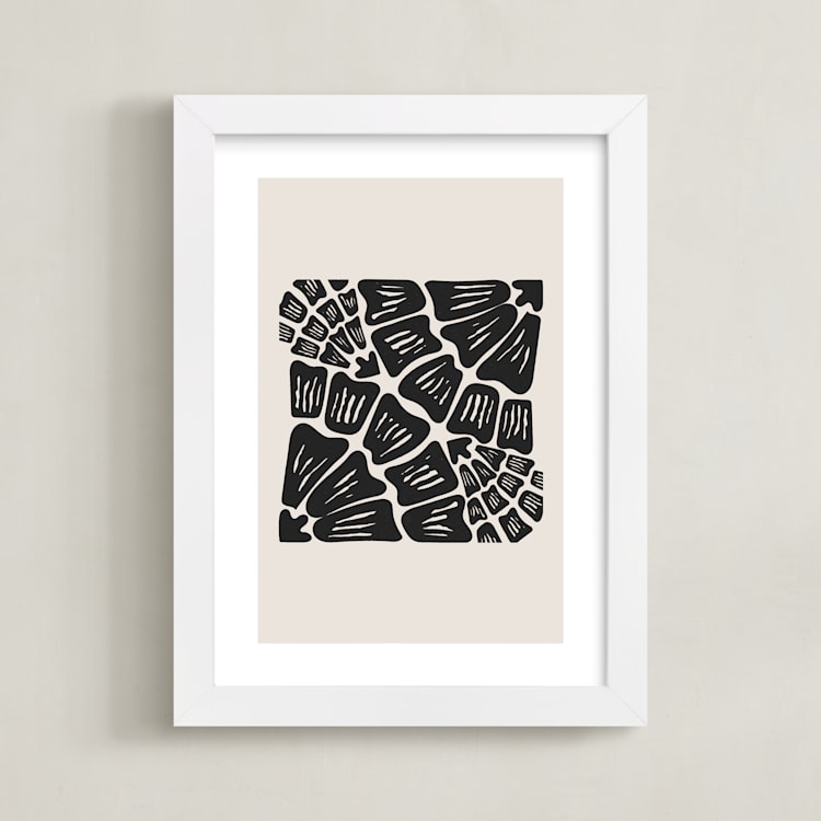 "Funky Floral" - Art Print in Sand by Carolyn Hunt - Framed