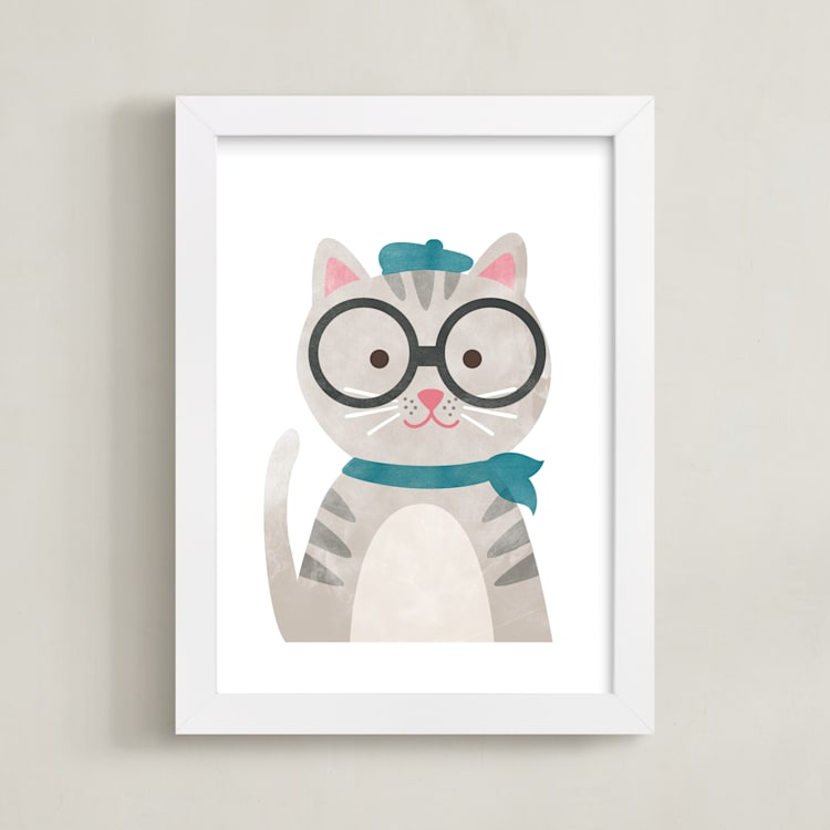 "Bonjour" - Art Print in aqua by Shirley Lin Schneider - Framed
