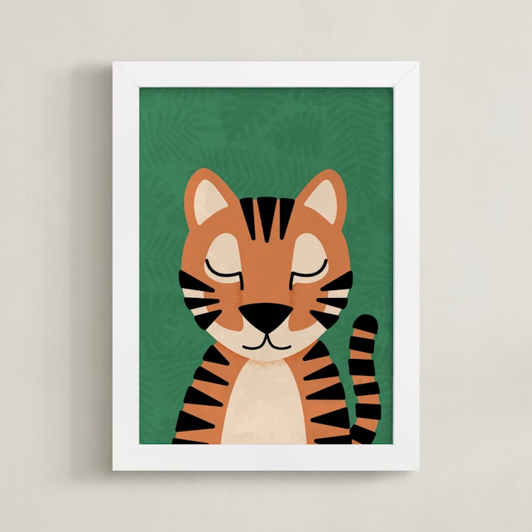 "Jungle Tiger" - Art Print in Jungle Green by 2birdstone - Framed
