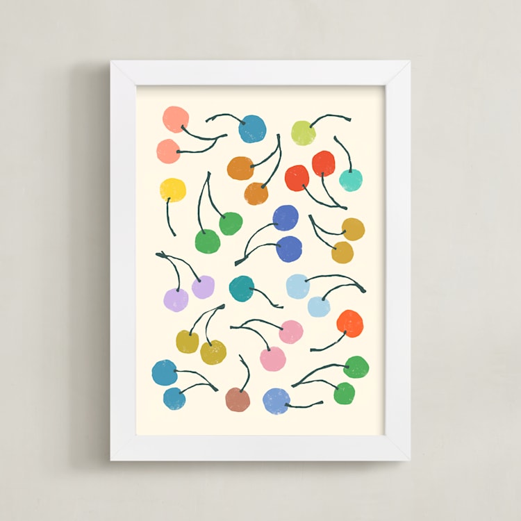 "Cherries" - Art Print in Rainbow by Kelly Watkins - Framed
