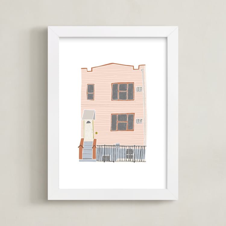"Home in Greenpoint" - Art Print in Peach by Alicia Schultz - Framed