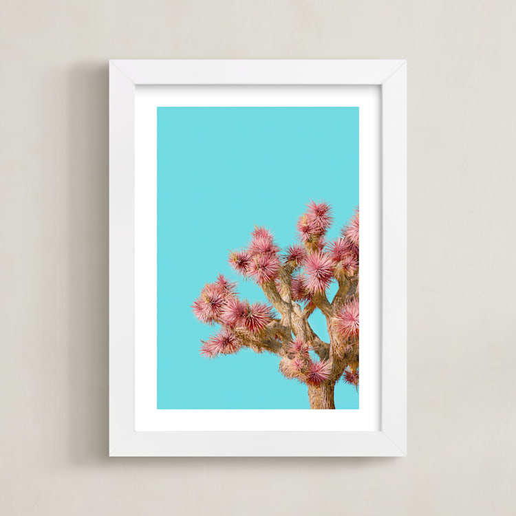 "Pink and Spiky" - Art Print in Robin's Egg Blue by Irene Suchocki - Framed
