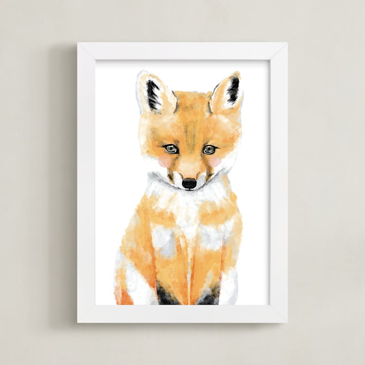 "Baby Animal.Fox" - Art Print in Osage Orange by Cass Loh - Framed