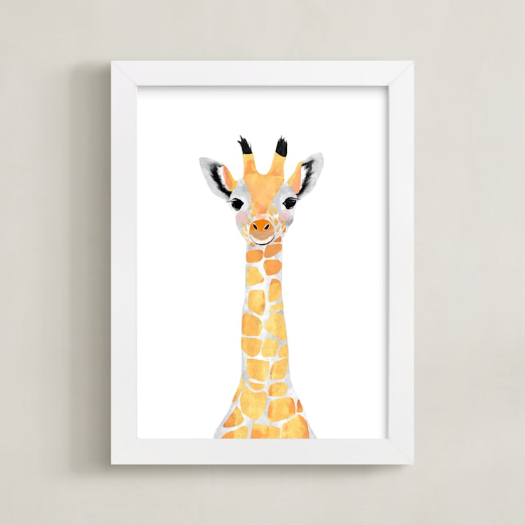 "baby animal.giraffe" - Art Print in merigold by Cass Loh - Framed