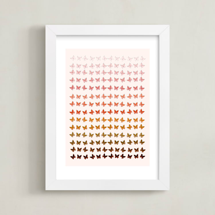 "Ombre Butterflies" - Art Print in Blush Pink by Shannon Kirsten - Framed