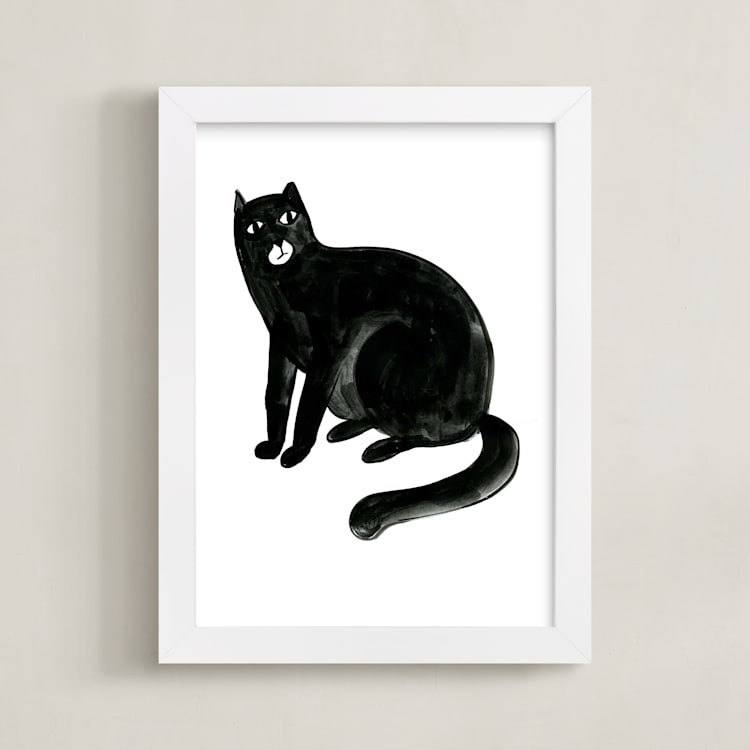 "Graphic cat" - Art Print in ink by Alexandra Dzh - Framed