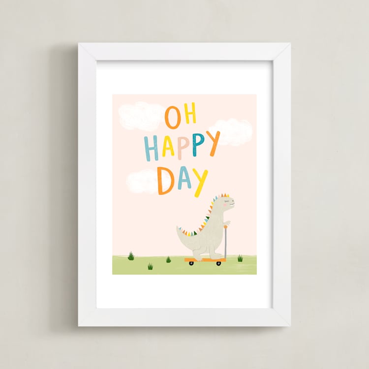 "Oh Happy Day" - Art Print in Baby Peach by Juliana Zimmermann - Framed