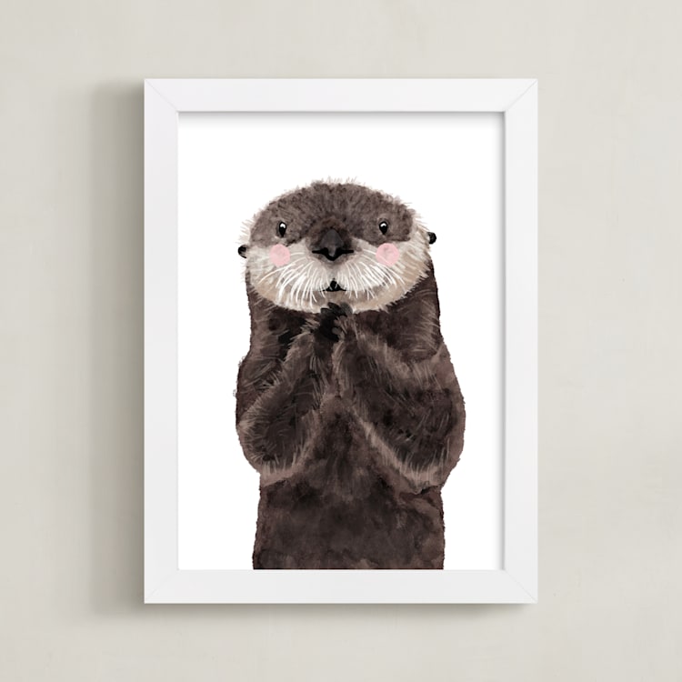 "Baby Animal Sea Otter" - Art Print in Coffee by Cass Loh - Framed
