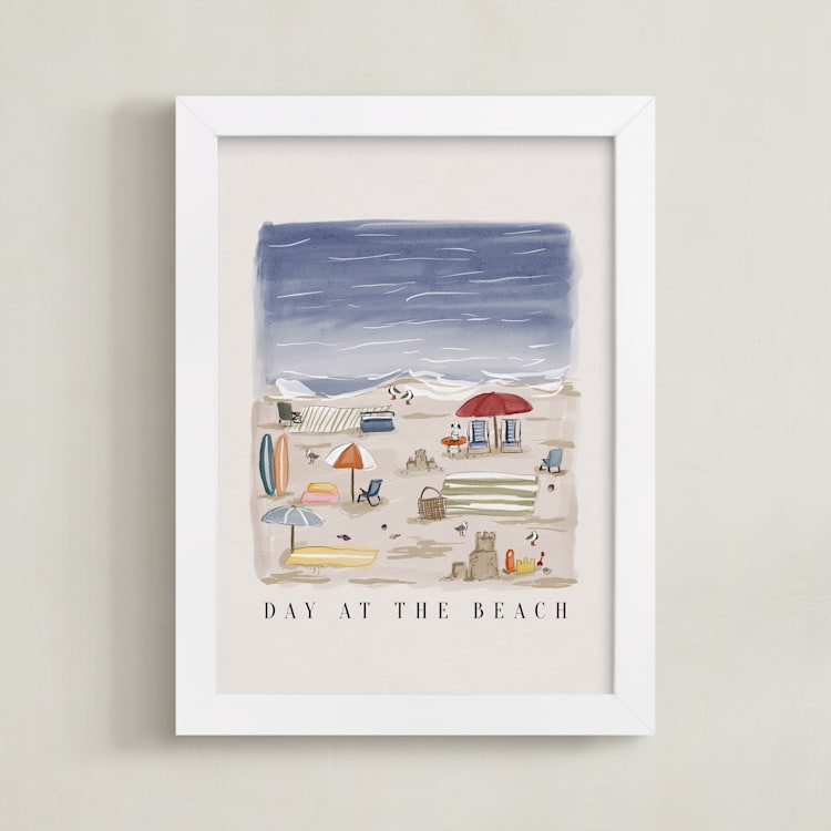 "Day at the Beach" - Art Print in Sand by Britt Mills - Framed