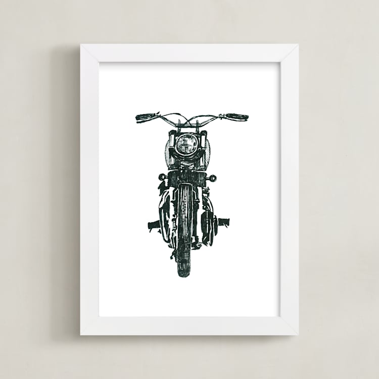 "Biker" - Art Print in Coal by Rushmi - Framed
