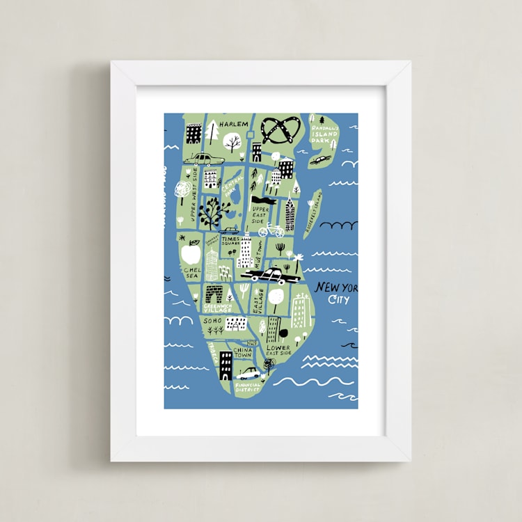 "I love New York" - Art Print in Ocean Blue by Jordan Sondler - Framed