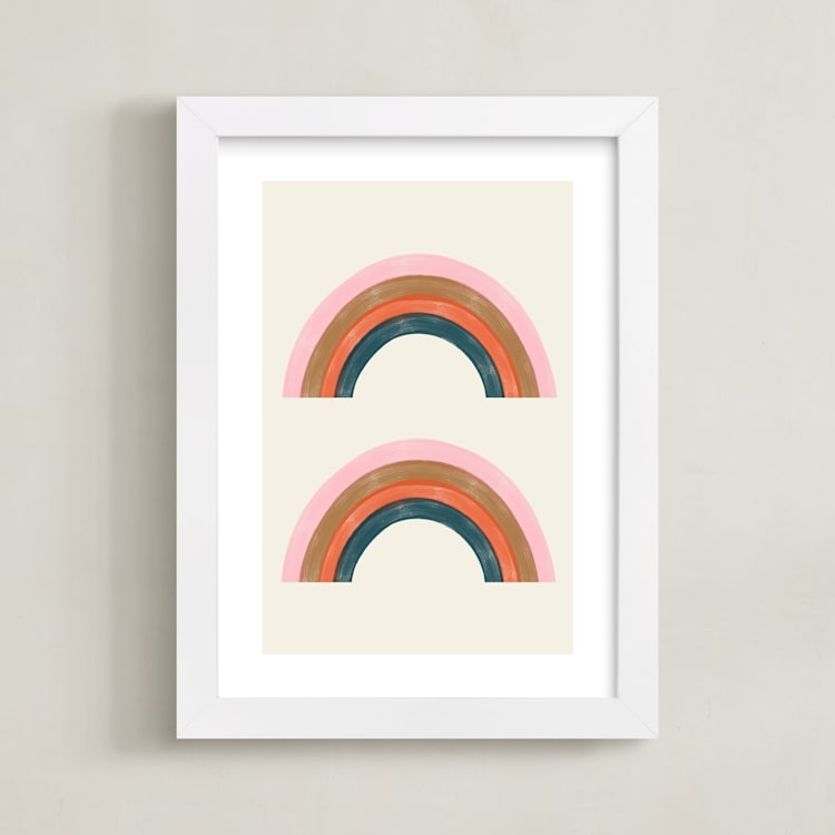 "Double Vintage Rainbow" - Art Print in Delicate Pink by Emanuela Carratoni - Framed
