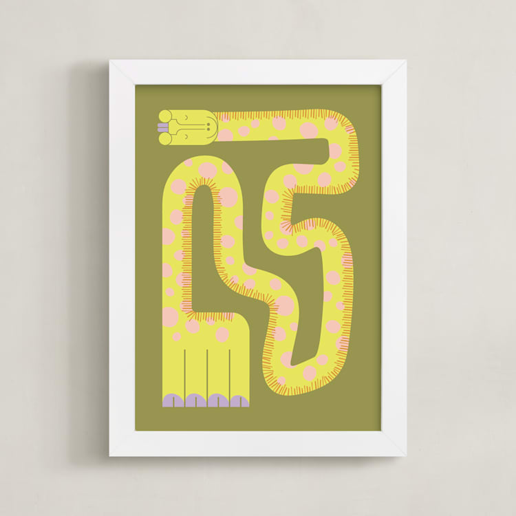"Twisty Giraffe" - Art Print in Moss by Ampersand Design Studio - Framed